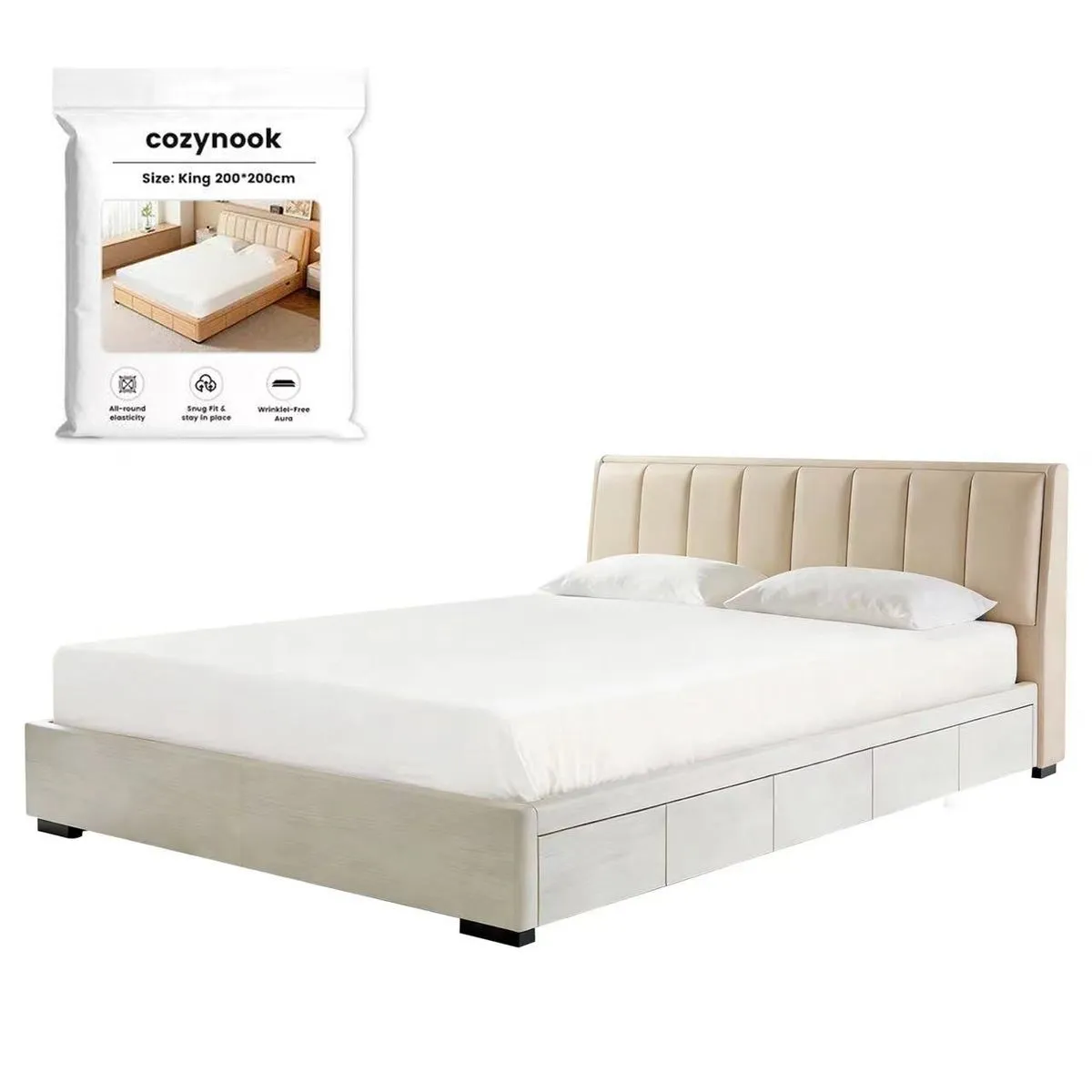 COZYNOOK - Waterproof Mattress Protector Multi-Size, Noiseless Fitted Cover - King