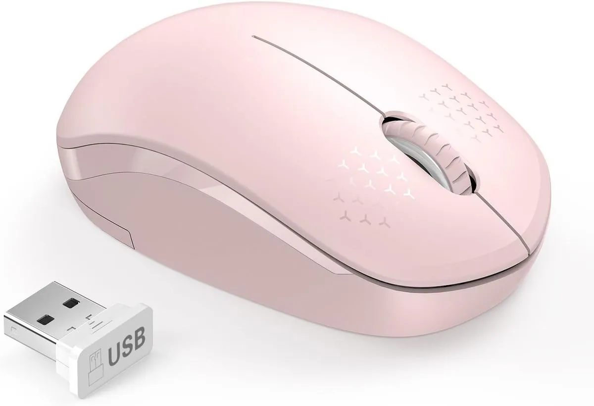 Okotec 2.4G Noiseless Wireless Computer Mouse, PC, Tablet, USB receiver - Pink