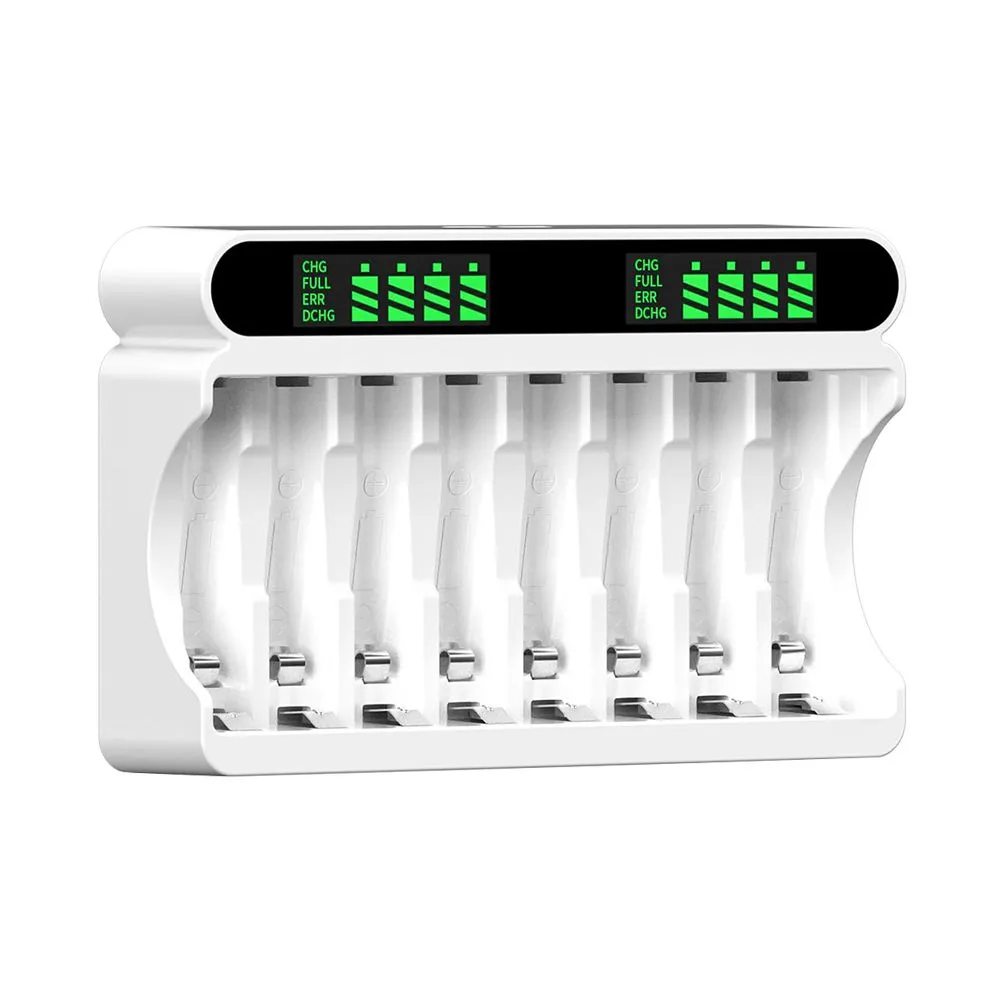 Battery Charger, Fast Smart Charger, 8 Battery Slots, LED Screen Displays