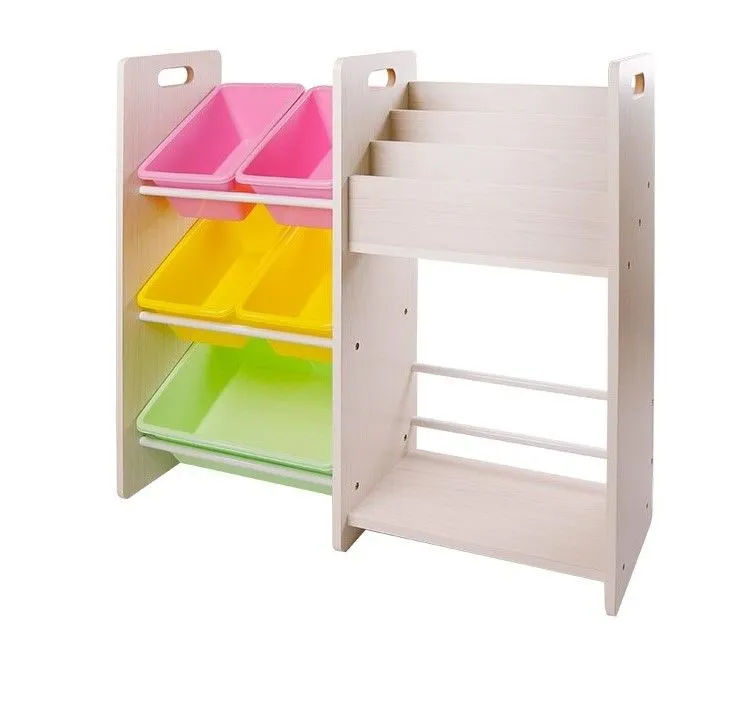 Book Rack & 5 Bin Storage Organiser with School Bag Storage