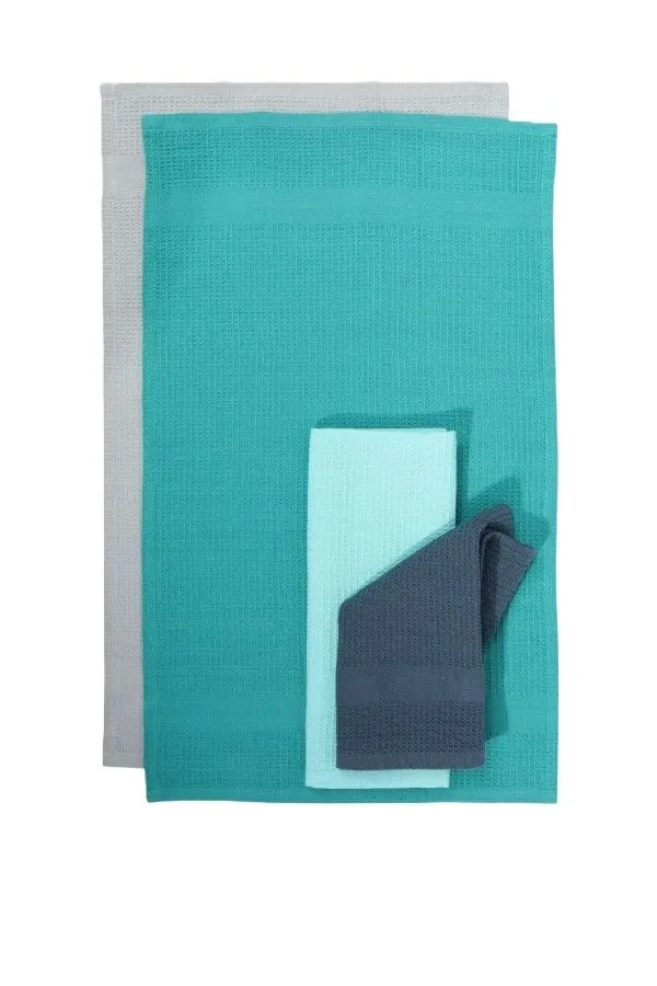 4 Pack 100% Cotton Tea Towels - Blue