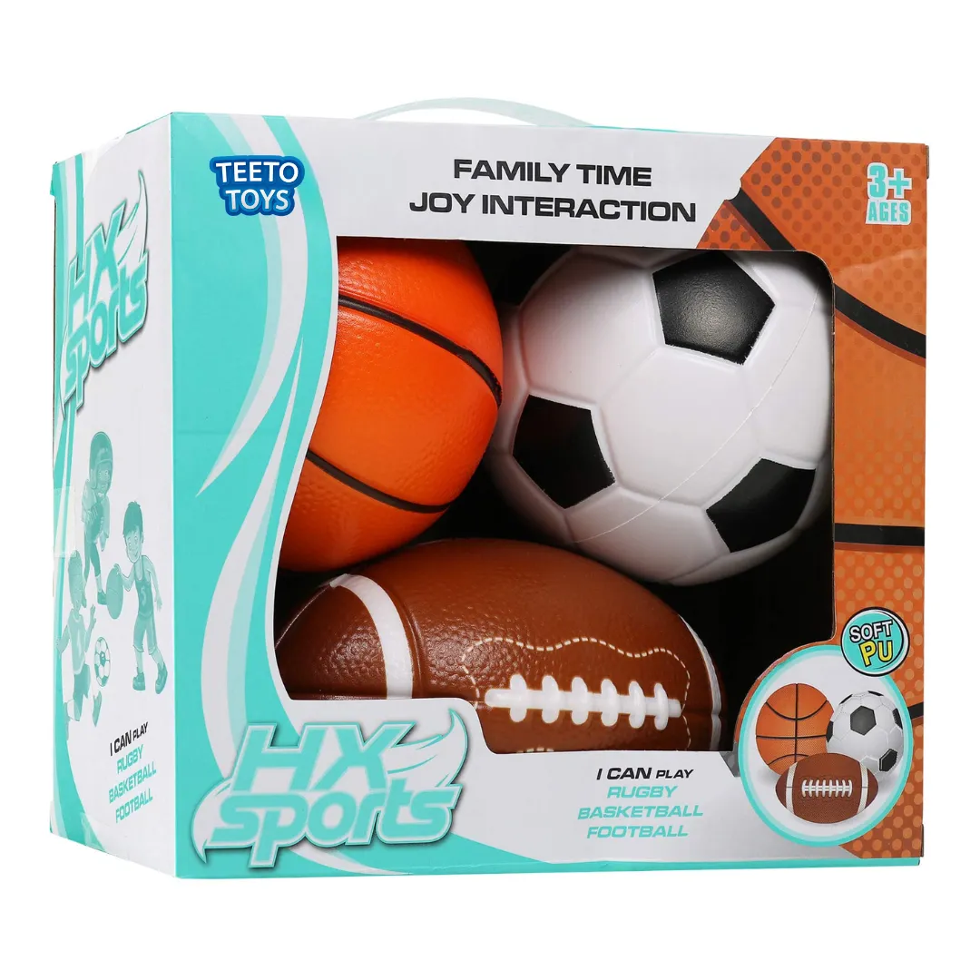 Kids Soft Sports Ball Set 3-Piece Basketball Soccer Rugby - Toys for Kids