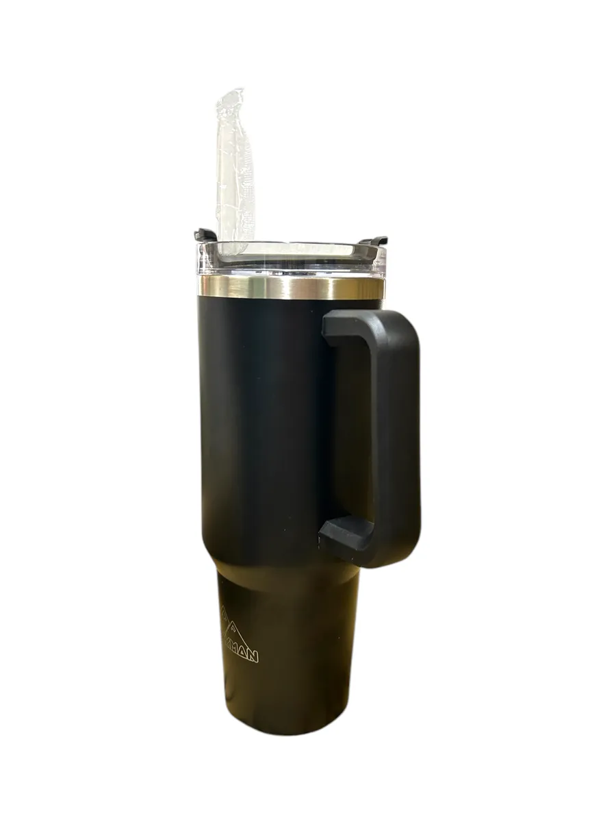 1.2L Stainless Steel Travel Mug with Vacuum Insulation & Straw for Hot/Cold - Black