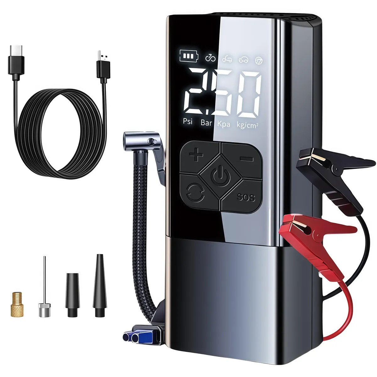 Emergency All-in-1 Car Jump Start Built In Power Bank, LED Light & Air Pump