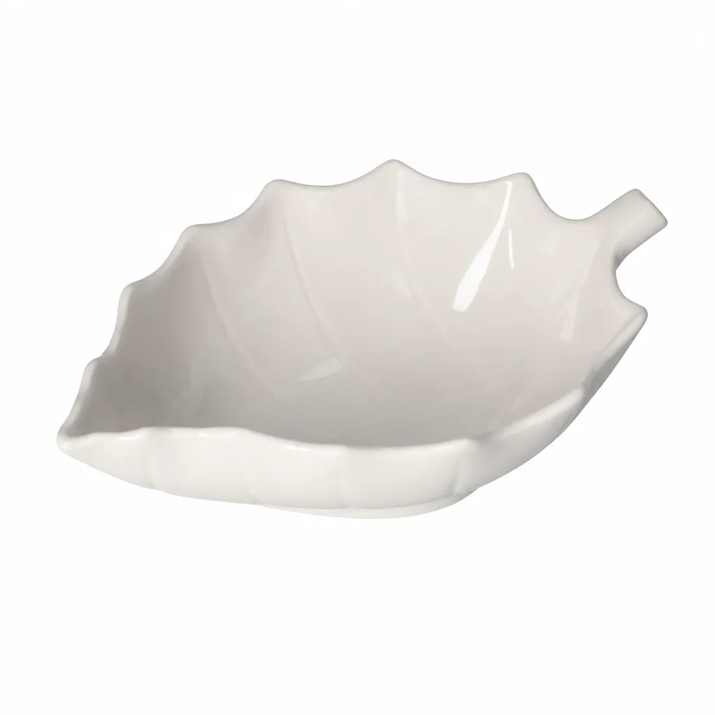 12inch Leaf-shaped Ceramic Bowl for Snacks White Serving Dish