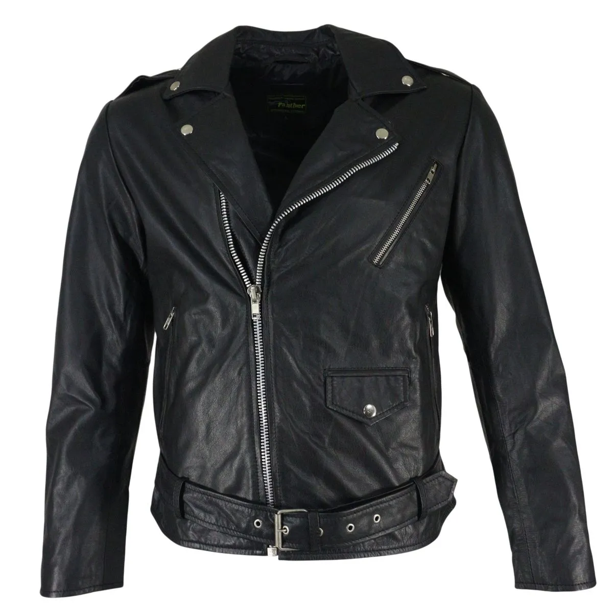 Mens Genuine Sheep Leather Schott Biker Style Jacket - Black
