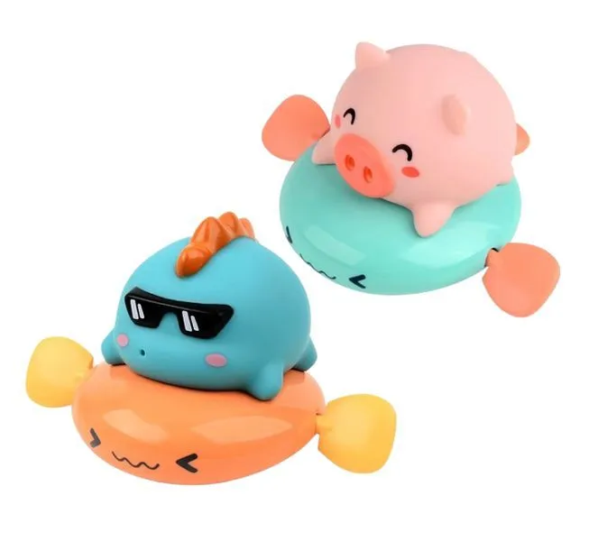 2 Set Swimming Floating Water Spraying Dinosaur Pig Bath Toy
