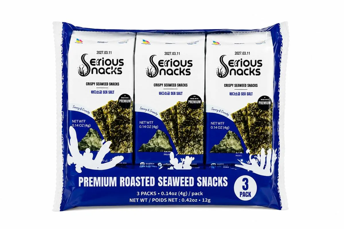 Searious Snacks Classic Sea Salt Crispy Seaweed - 3-Pack Premium