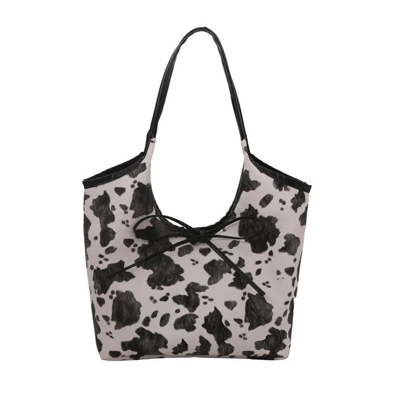 2025 New Cow Pattern Fashion Retro Tote Large Capacity Shoulder Bag - Black