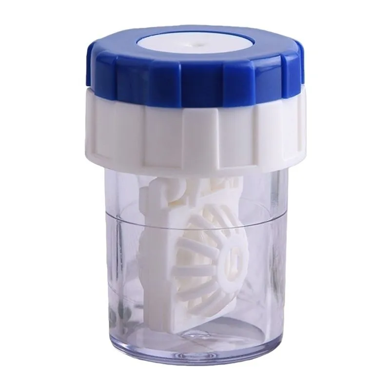 Manual Rotating Contact Lens Cleaner Case Portable Storage Container - Blue