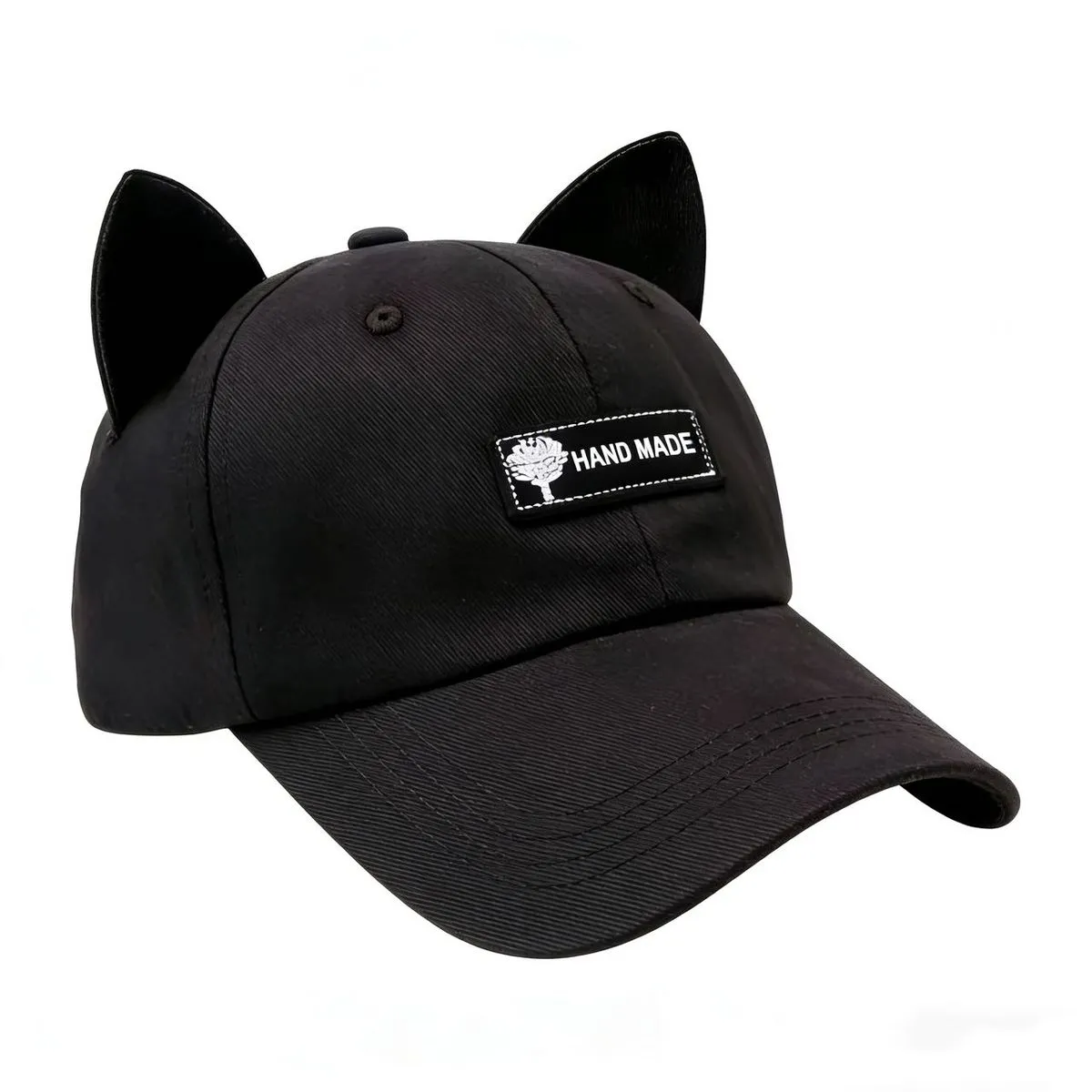 Cute Cat Ear Baseball Cap & Pilot Hat Set - Stylish Black Cotton Caps