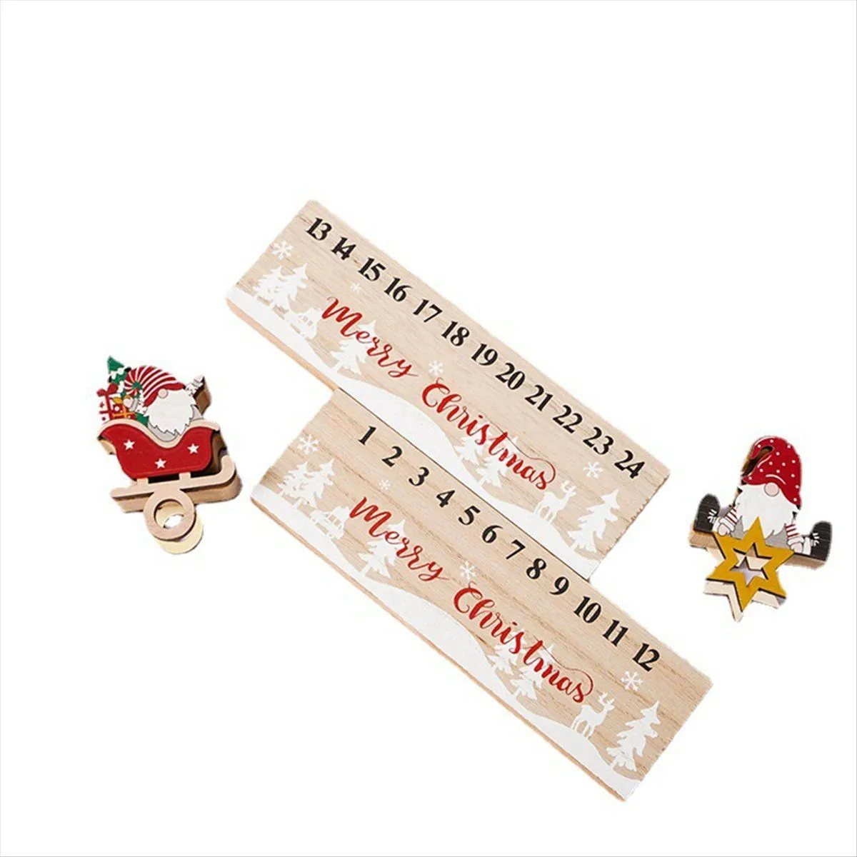 Christmas Countdown Calendar Wooden Xmas Holiday Wood Advent-Calendar
