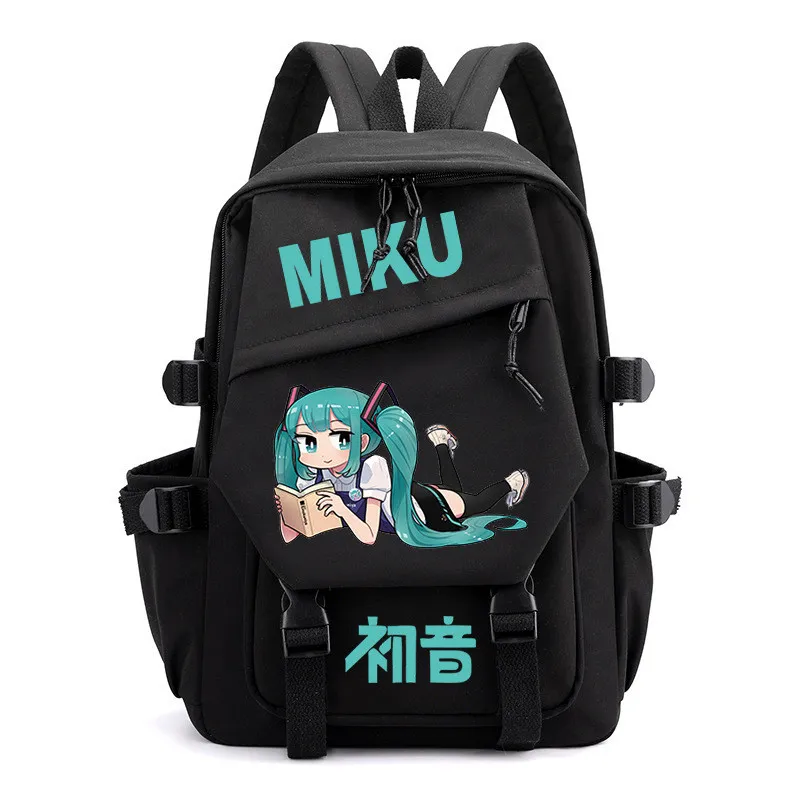 Cartoon Merchandise Hatsune Miku Student Schoolbag Nylon Backpack - Black