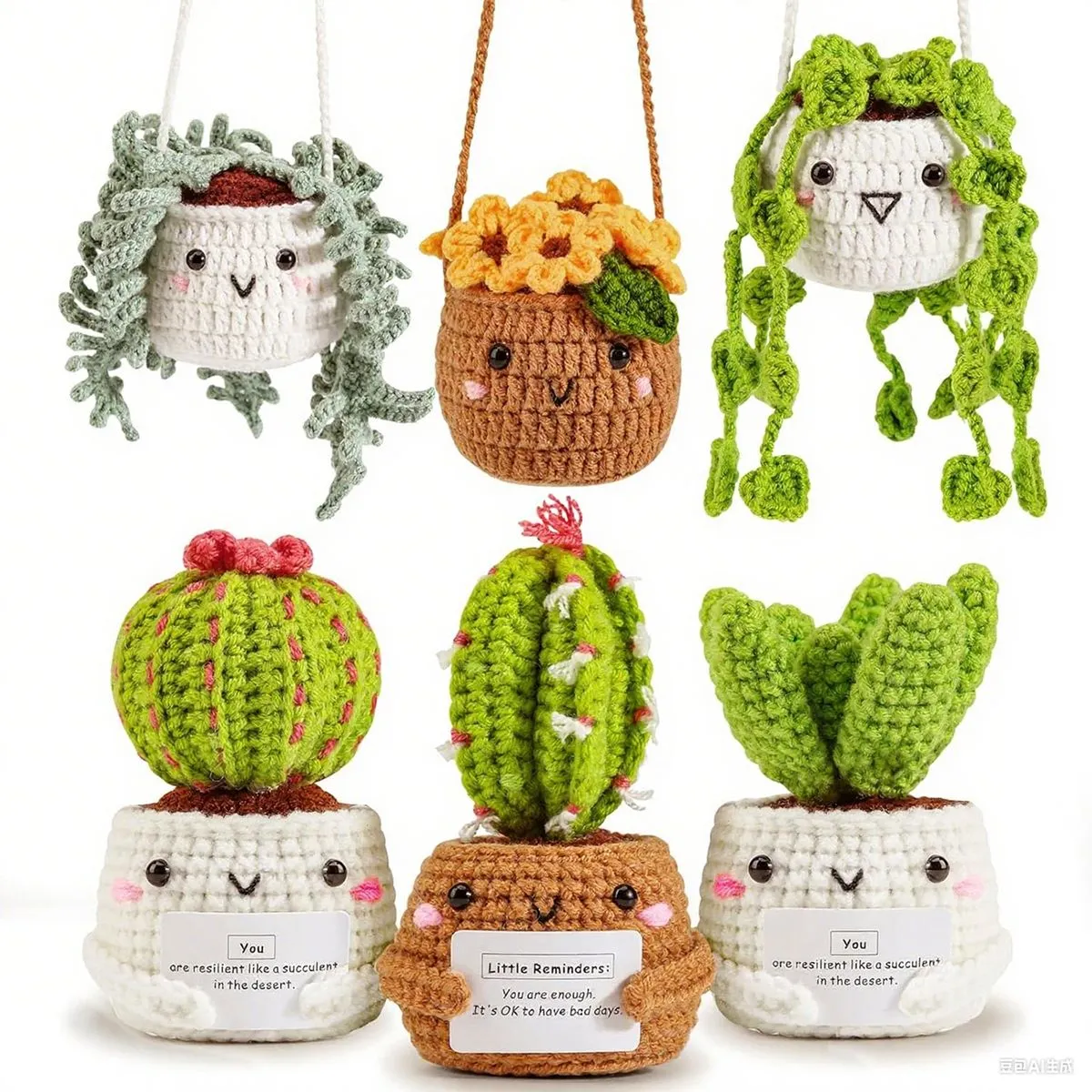 6PC Crochet Potted Plants Artificial Plants, Crochet Knitting Craft Kits