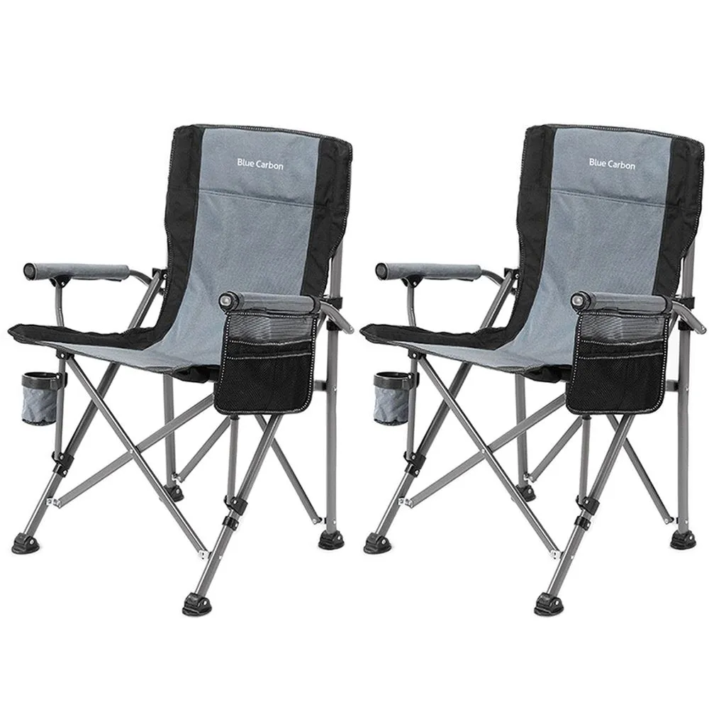 Heavy Duty Folding Camping Chair with Cup Holder & Side Pocket - Set of 2