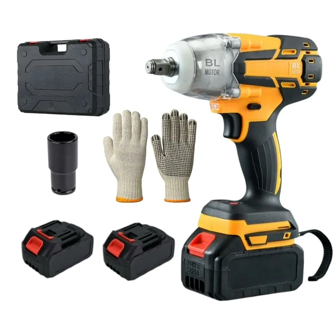 500NM Wireless Impact Wrench - 2 Lithium Batteries, Charger, Case & Gloves