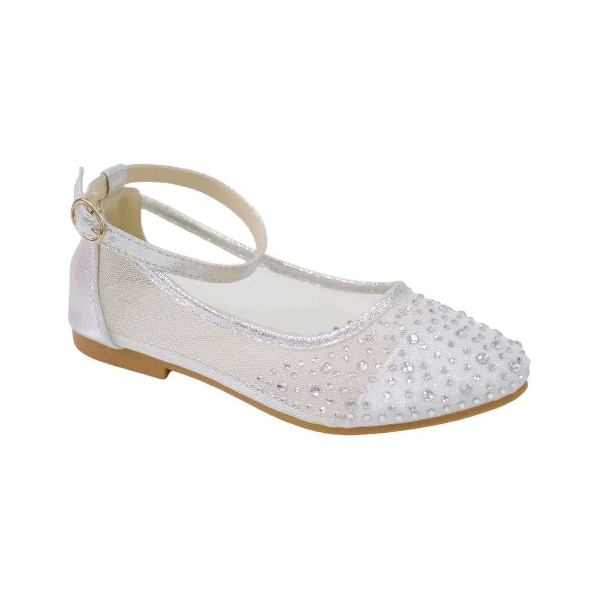 LaMara Paris Lemia Infants Girls Netted Ballerina With Diamonds Silver
