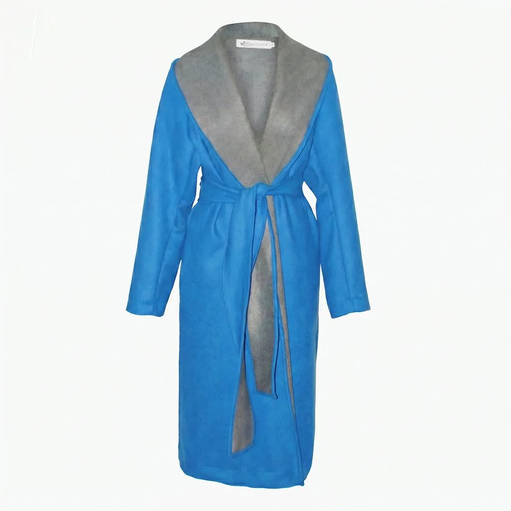 Nucleus Gemini Double Faced Wool Blend Wrap Coat - Cobalt and Charcoal