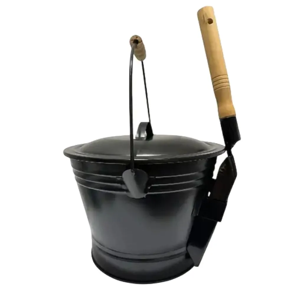 Tool Heavy-Duty Galvanised Iron Fireplace/ Ash Bucket With Lid & Shovel