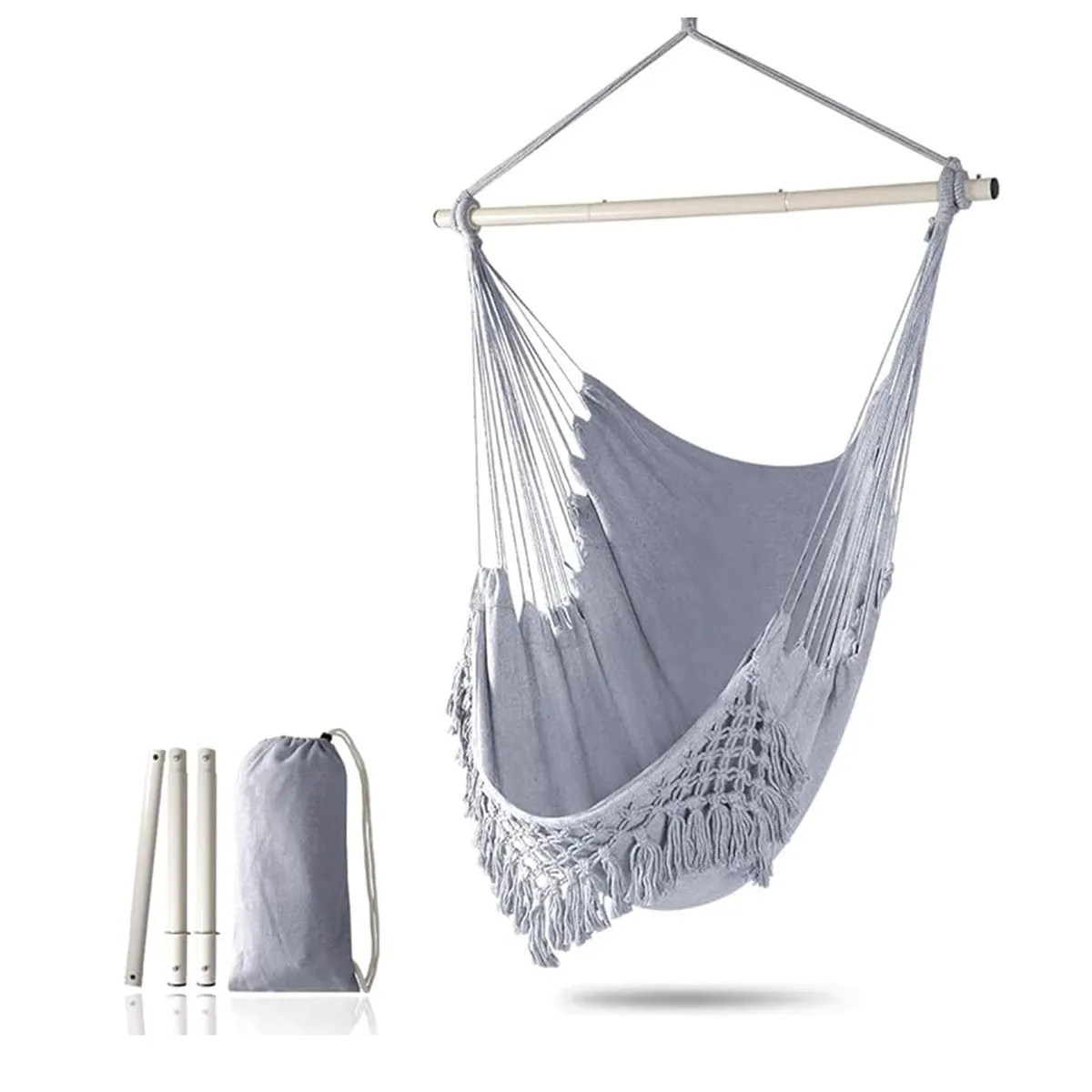 Tassels Hammock Chair Hanging Rope Swing Removable 3-fold Hanging Chair - Grey