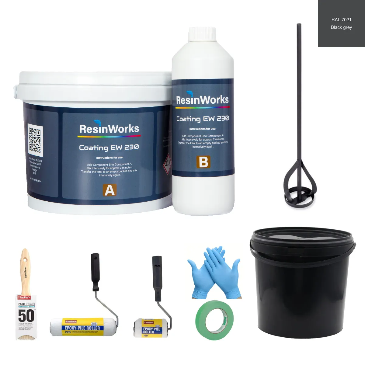 Resin Works Epoxy Flooring Kit (20m2) Eco-Friendly - Black Grey RAL 7021