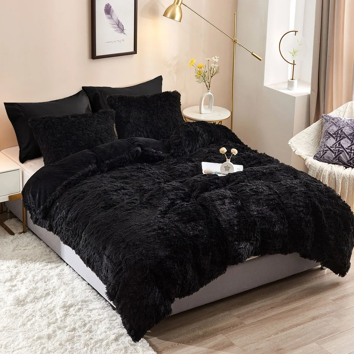 5 Piece Fluffy Comforter - Black