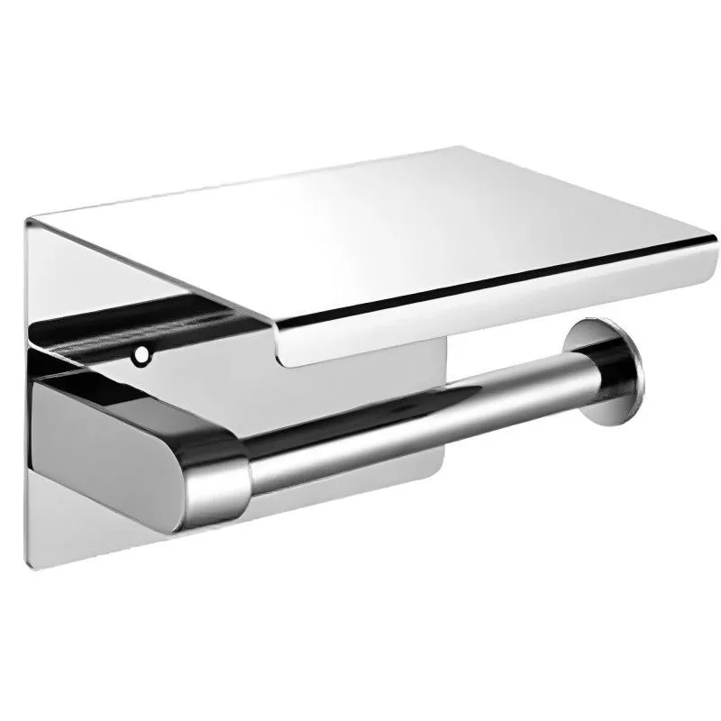 Toilet Paper Roll Holder with Shelf Wall Mounted Toilet Paper Organiser - Silver