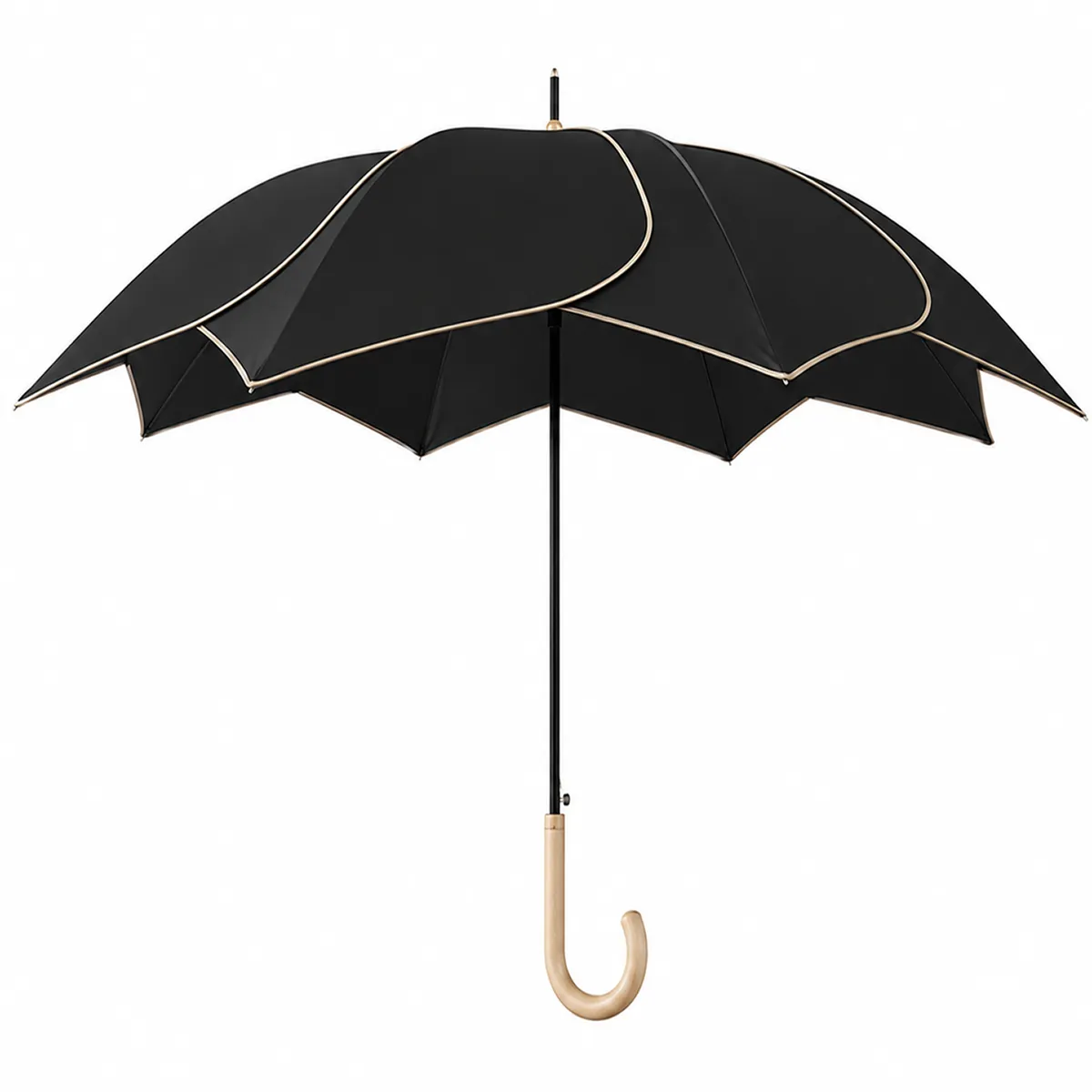 Rain Umbrella Dome Umbrella Full Cover Umbrella Petal Umbrella Adult - Black