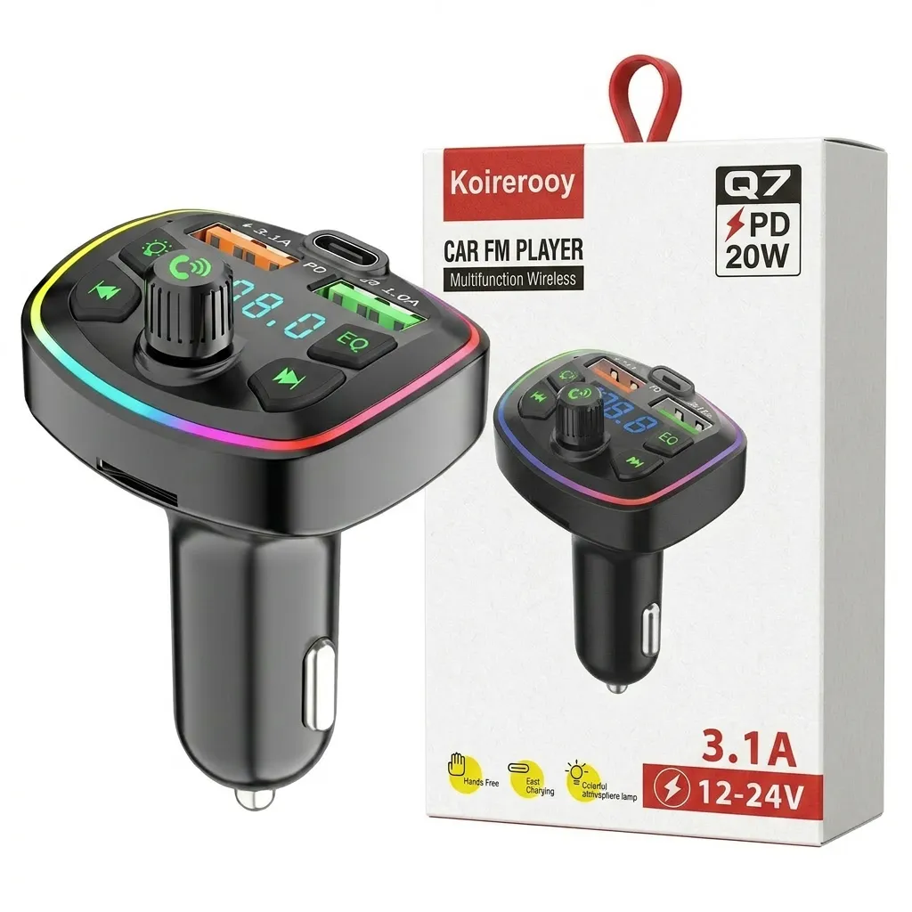 Koirerooy Car Bluetooth FM Transmitter Dual USB 3.1A MP3 Player