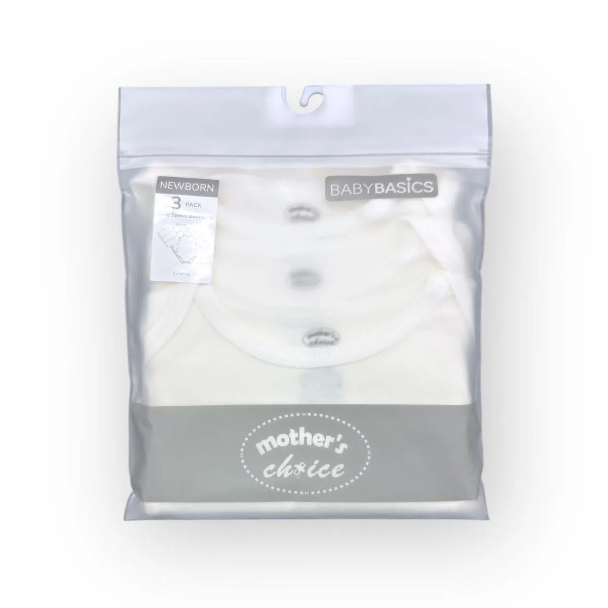 Mothers Choice 3-Pack Basic Long Sleeve Baby Bodysuits - Cotton Set