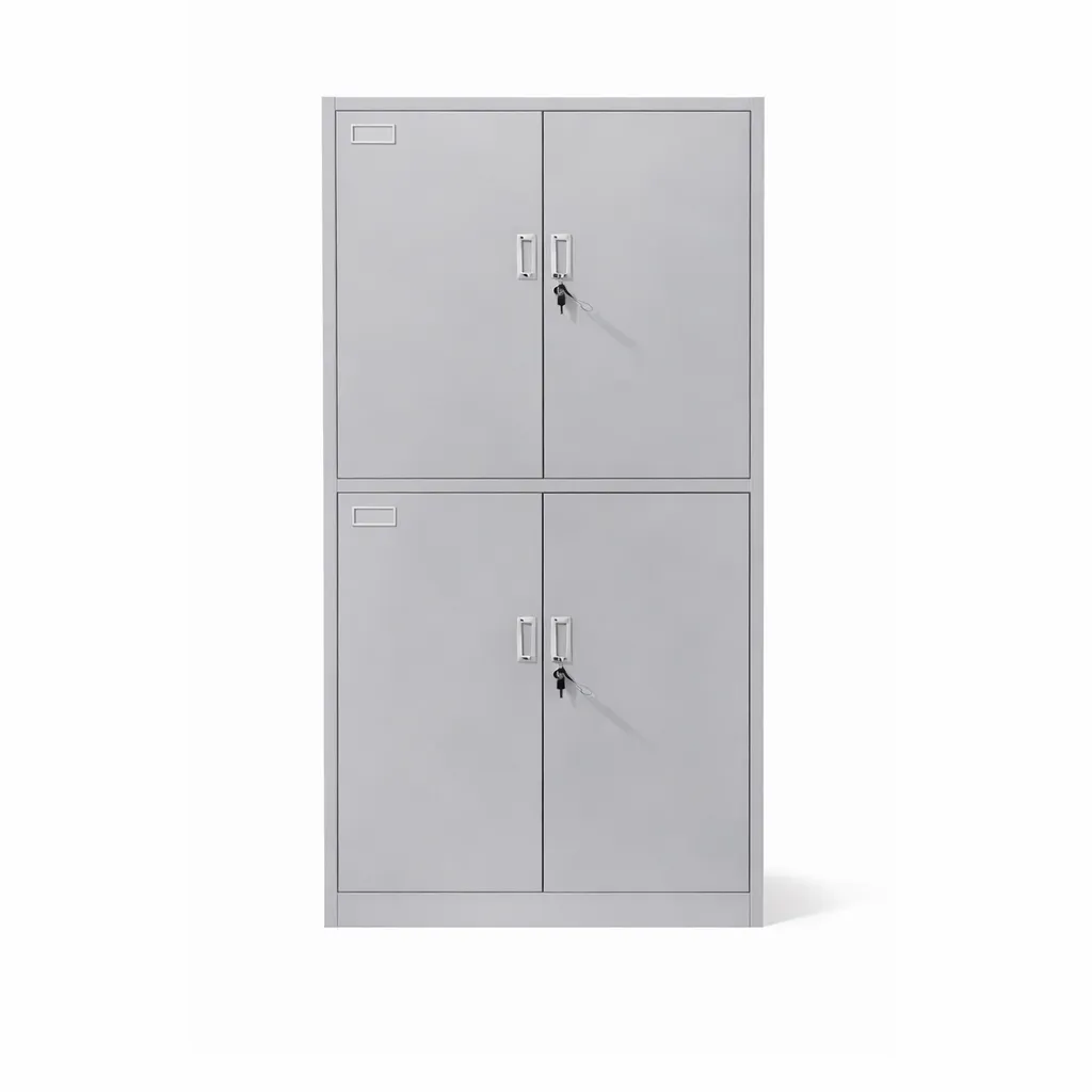 Steel Office Filing Cabinet - 4 Lockable Doors & Adjustable Shelves - Grey