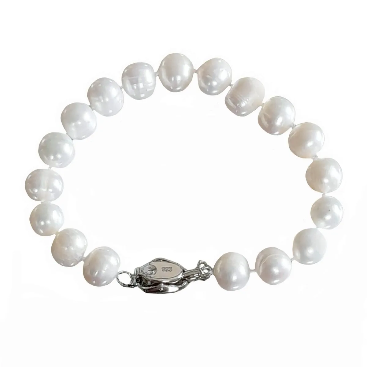 Ladies White Freshwater Pearl Bracelet with Oval Clasp
