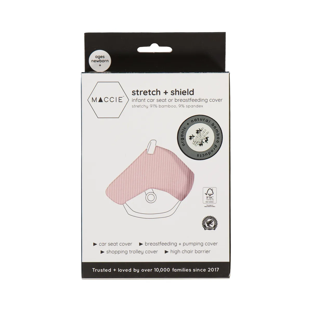 MACCIE Stretch + Shield Car Seat or Breastfeeding Cover l Ribbed Bamboo - Misty Pink