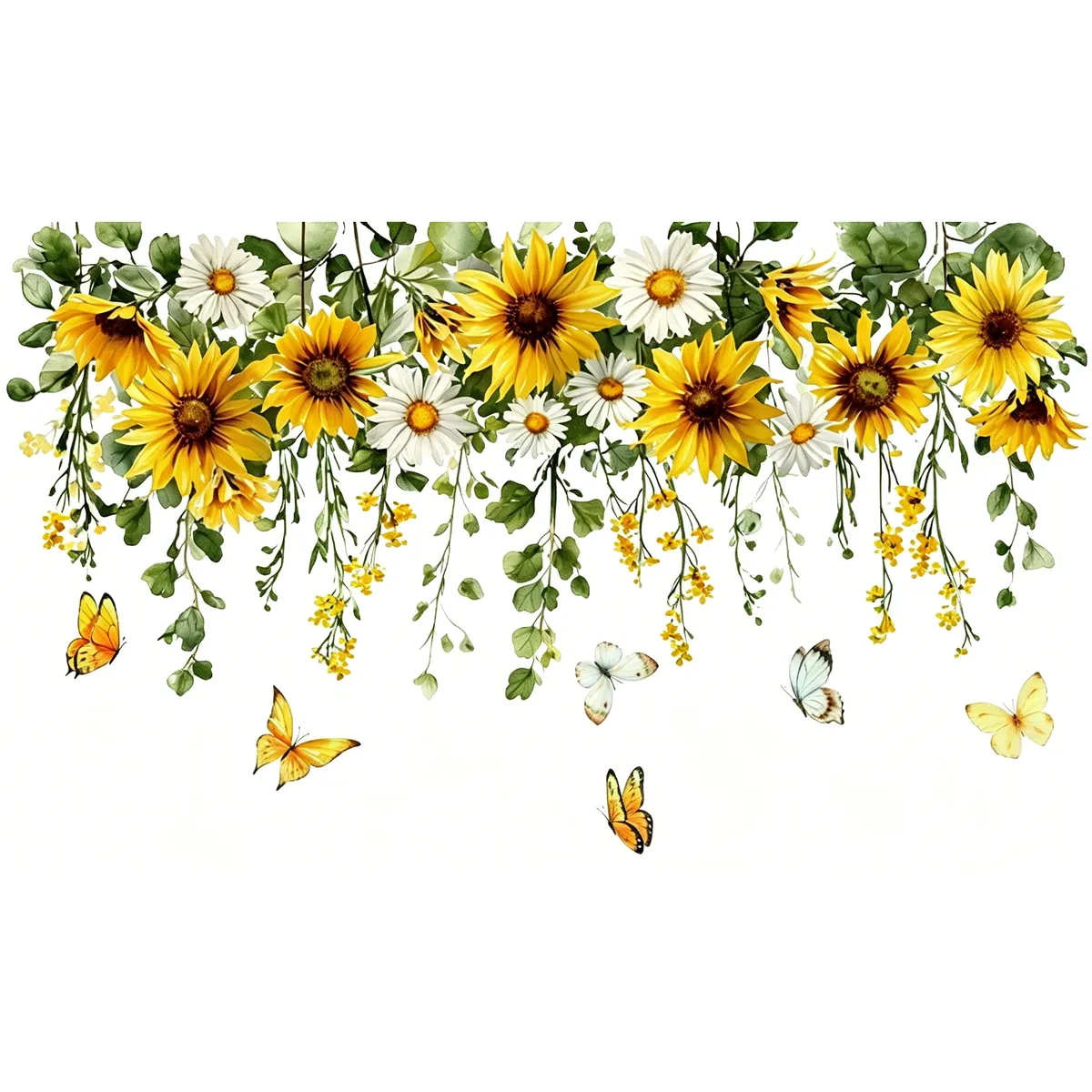 Watercolor Sunflower & Daisy Hanging Wall Sticker & Decal For Home & Office