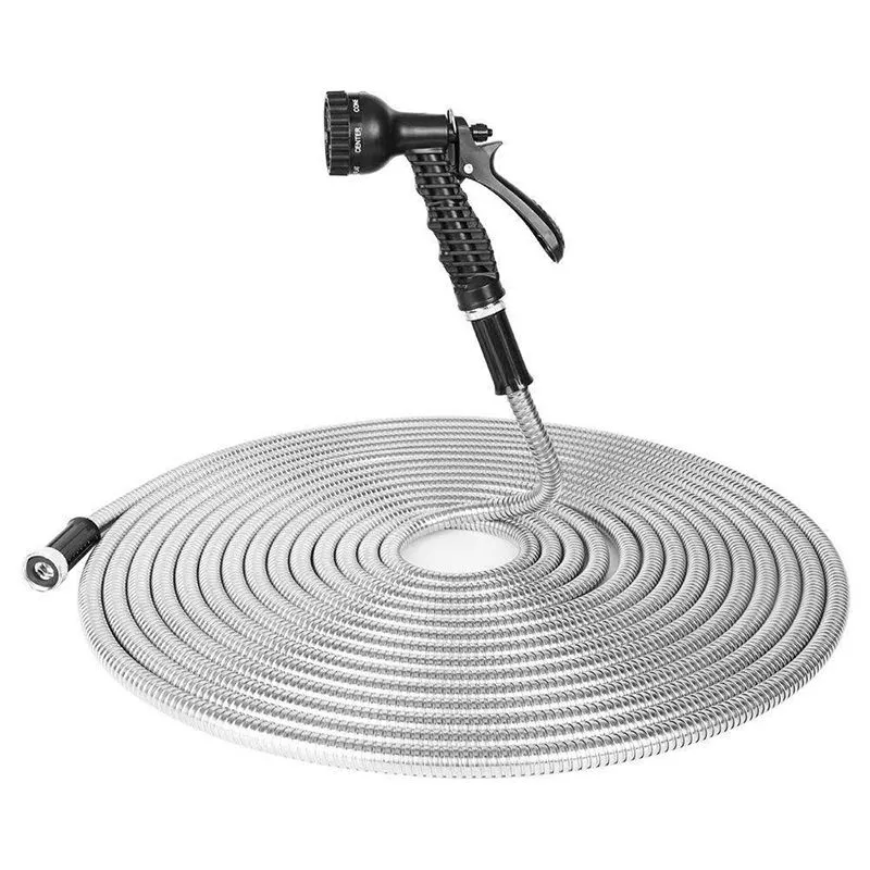Stainless Steel Metal Hose Pipe Water Spray Gun with 2 Nozzles - 50Ft
