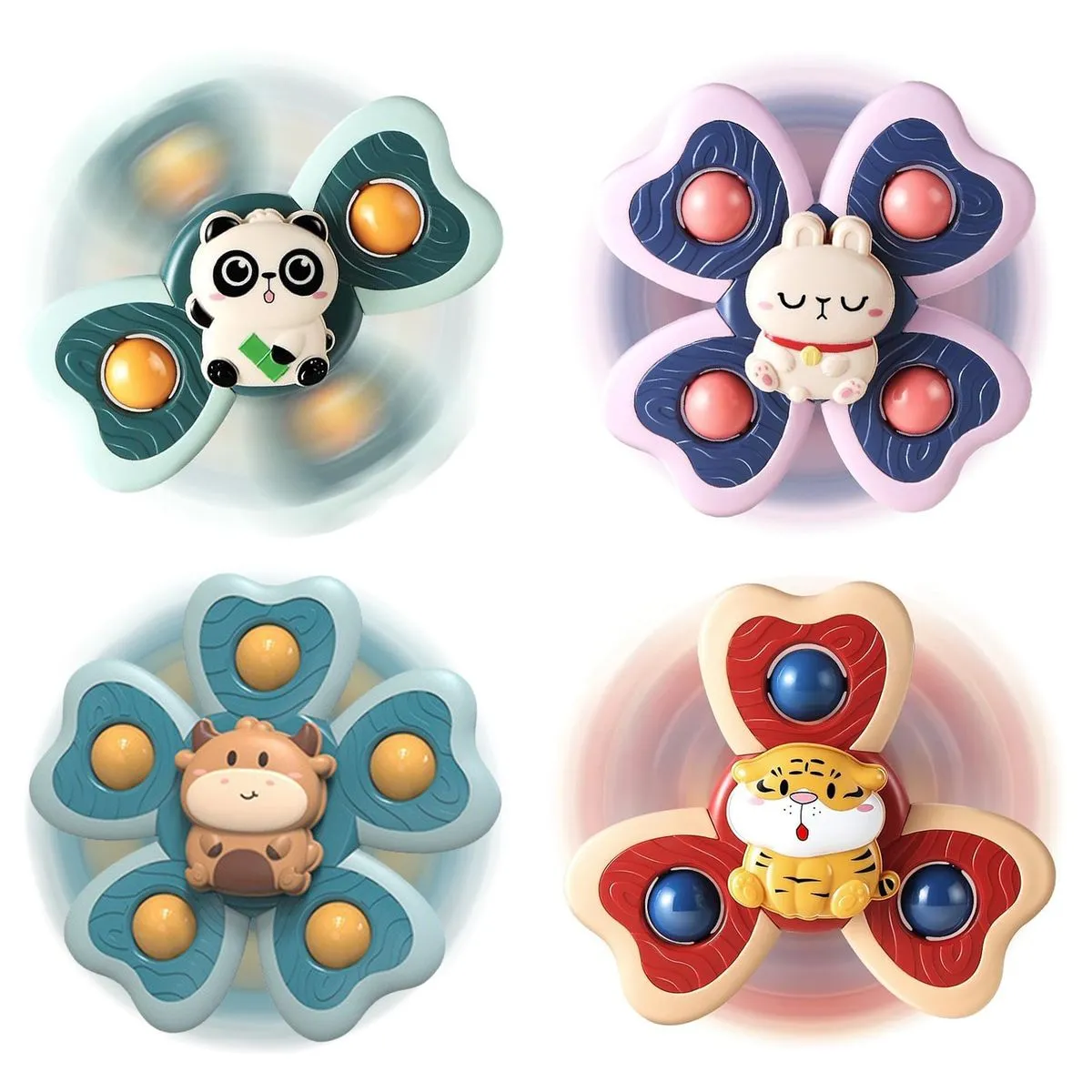 Suction Cup Spinner Toys for 1 Year Old - Spinning Top Baby Toys - 4 Piece