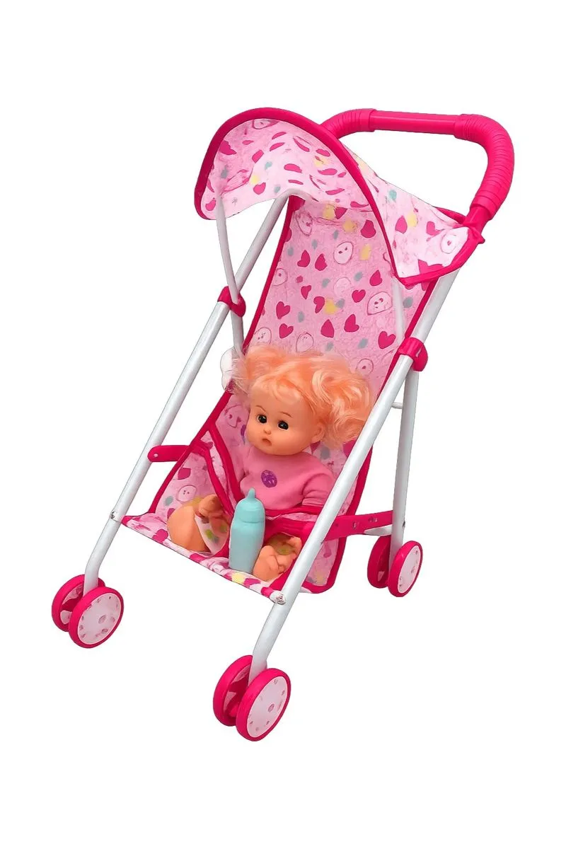 Baby Doll Stroller Playset with Doll and Feeding Bottle