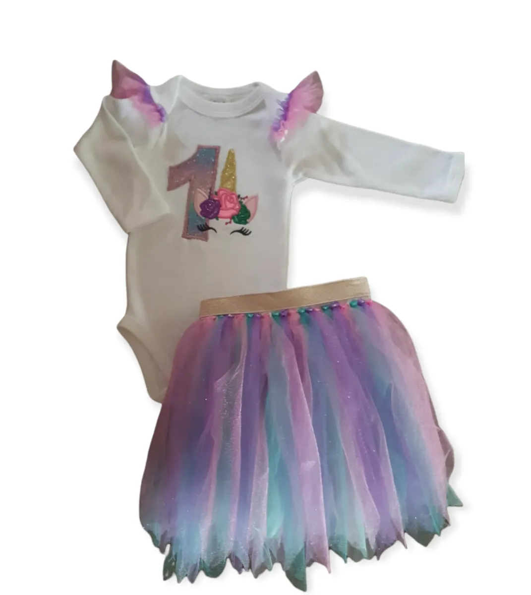Little Leila - 1st Birthday Embroidered Unicorn Set - Baby Girl
