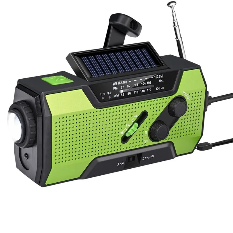 Solar Emergency Radio portable Hand Crank Radio 2000mAh Portable AM/FM NOAA - Green