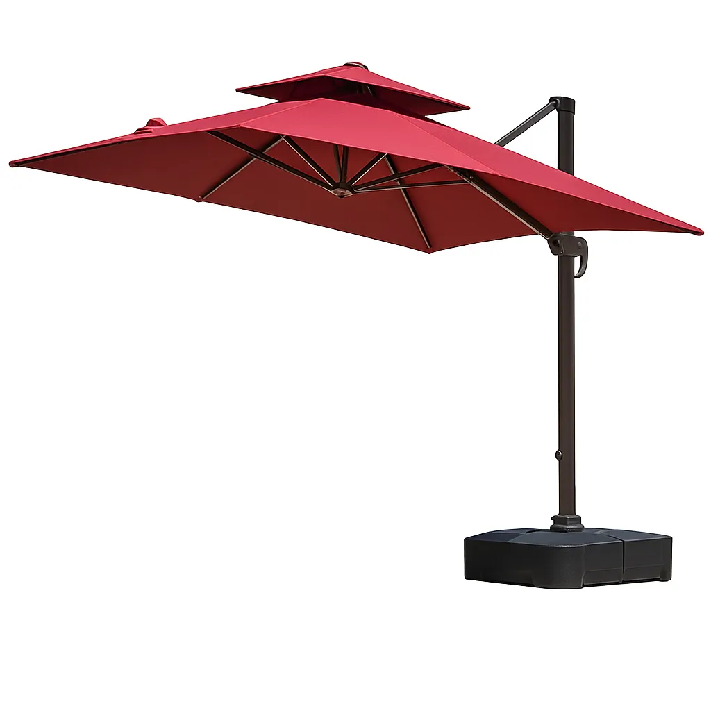 3m Patio Umbrella - 360 Rotating with Base & Double Layer - Maroon