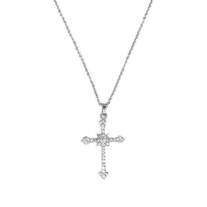 Fashion Women Crystal Zircon Cross Pendant Necklace