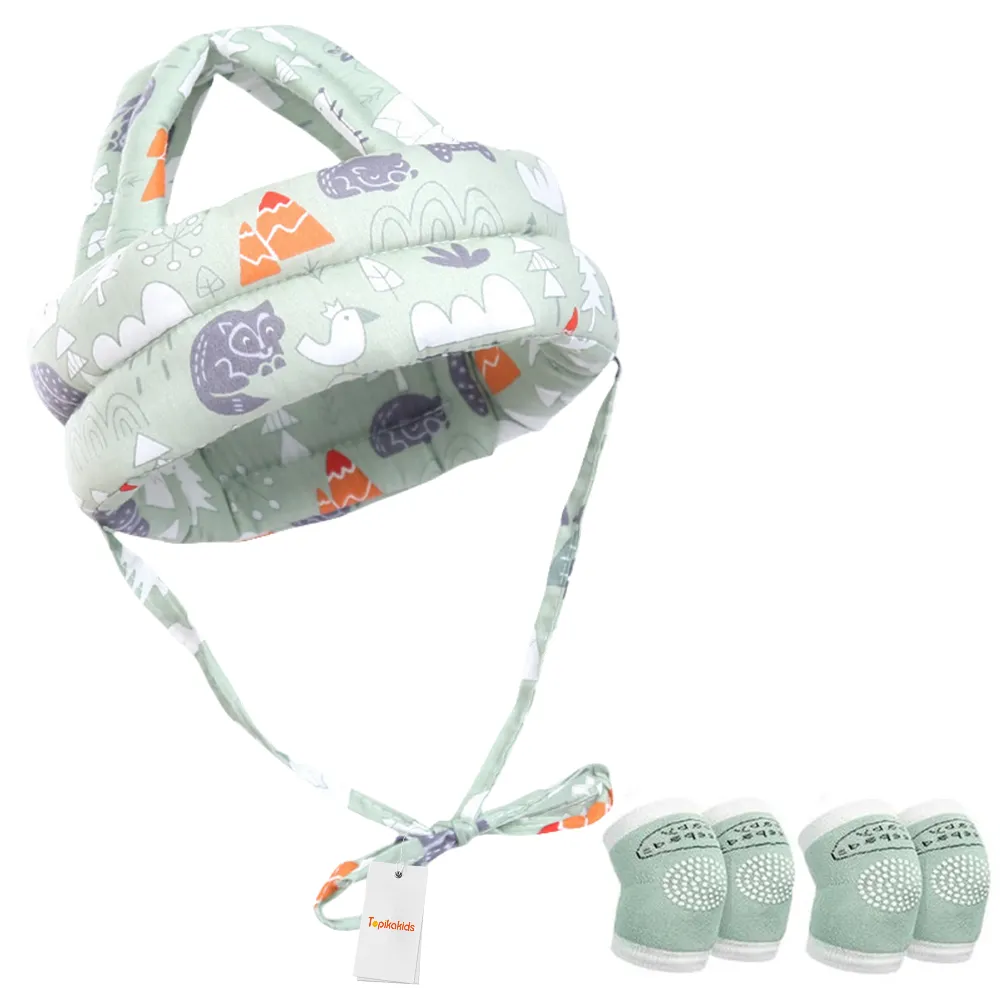 TopikaKids - Baby Safety Helmet with Knee Pads for Crawling and Walking - Green