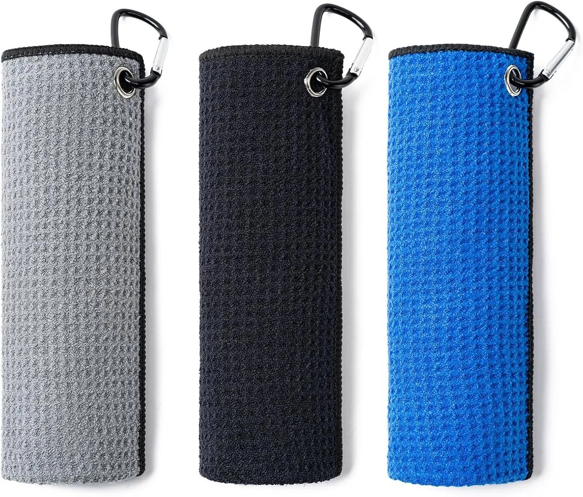 3 Pack Golf Towels(16" X 16") with Carabiner Clip,Towels for Golf Bags