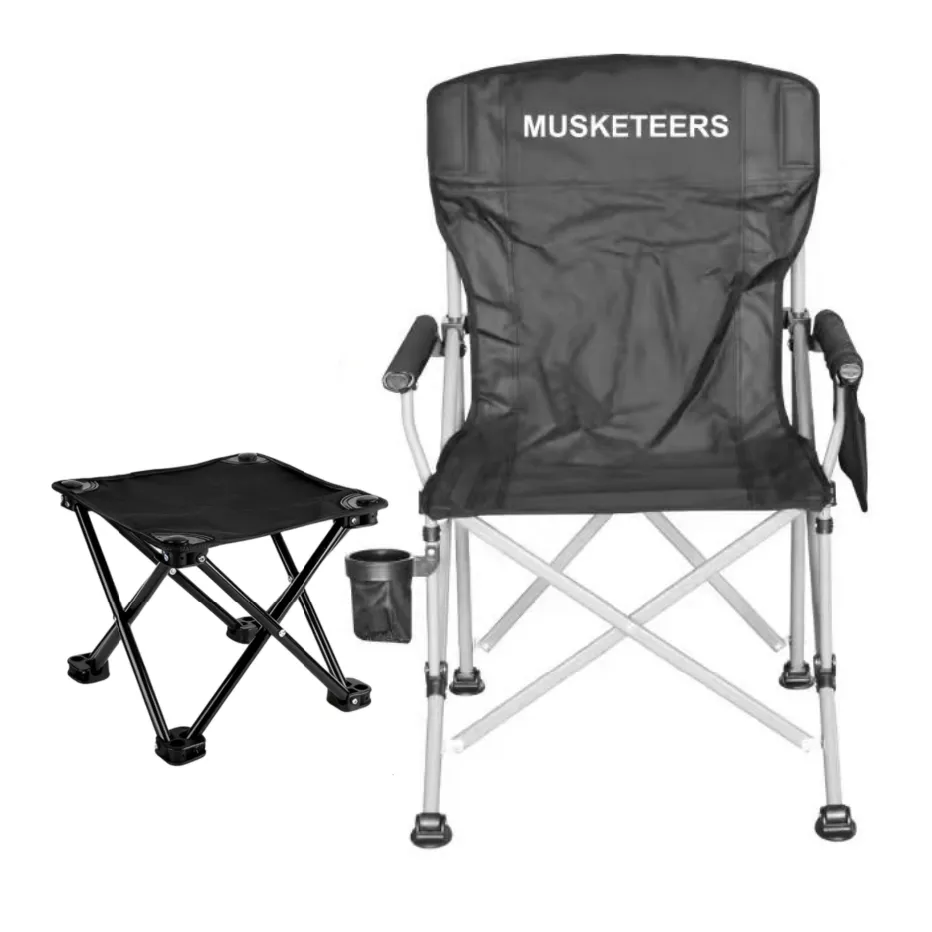 Outdoor Camping Foldable Chair with Padded Armrests and Cup Holder - 2 Pack - Black