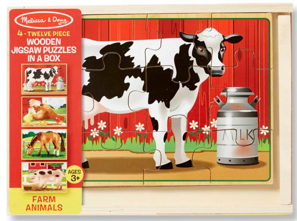 Melissa & Doug Farm Animals Jigsaw Puzzles In a Box (4 Puzzles - 12 Piece)