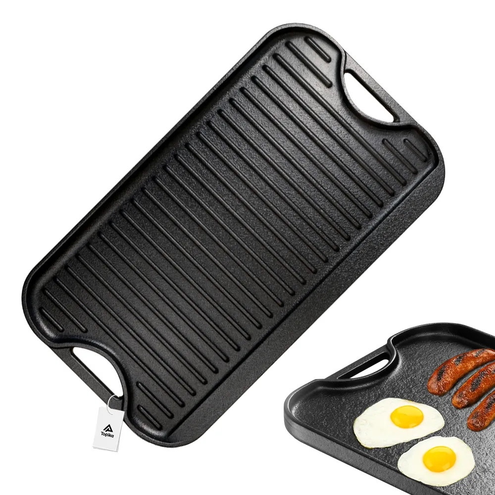 Topika 51×26×2CM Cast Iron Reversible Griddle Pan, 5kg Heavy-Duty Plate