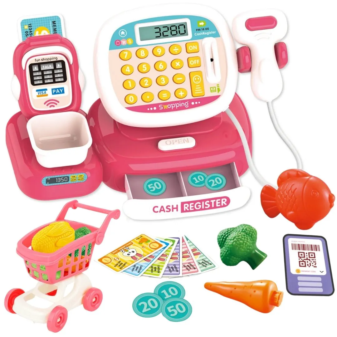 TEETO TOYS Electric Calculator Cash Register - Pretend Play Shopping Toy for Toddlers