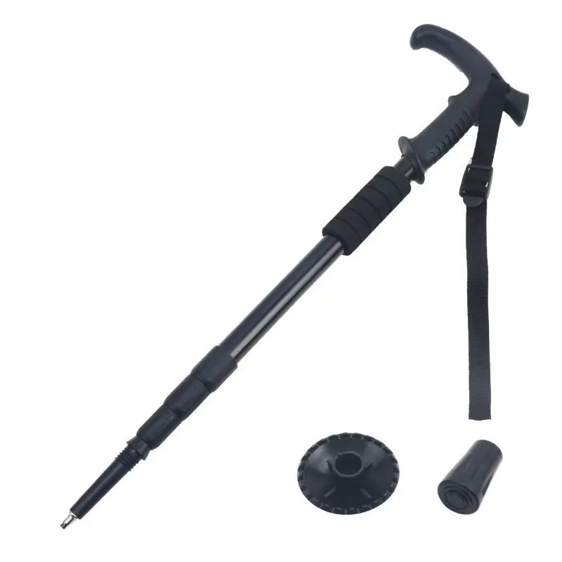 Outdoor Telescopic Hiking Cane Hiking Walking Cane Travel Cane Equipment - Black