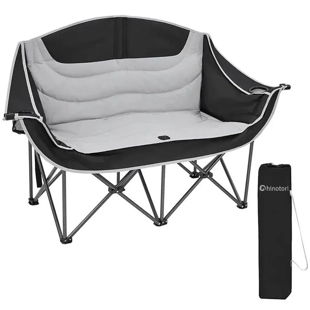 Double Camping Chair Heavy Duty Loveseat with Cup Holder Side Pockets
