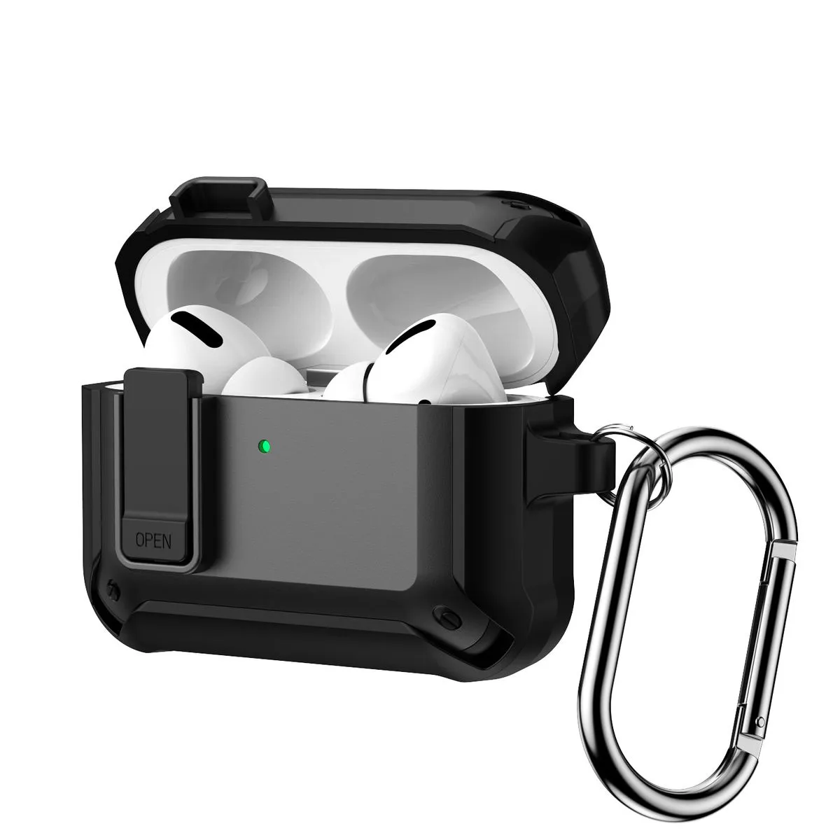 Rugged Shockproof Case with Carabiner Compatible with Airpods Pro 3 2025 - Black